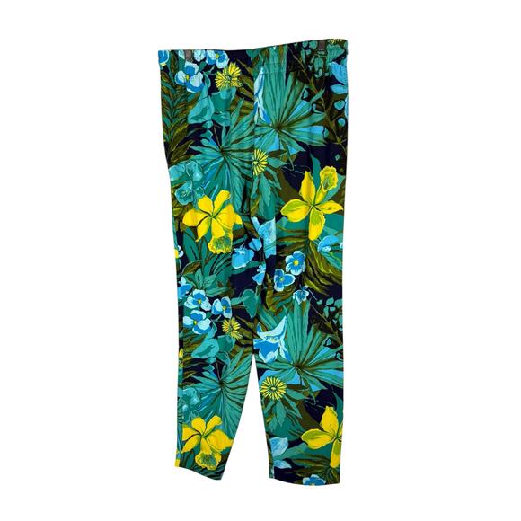Talbots Tropical Floral Pull-On Pants Small Blue Green Relaxed Travel Resort - Picture 2 of 7